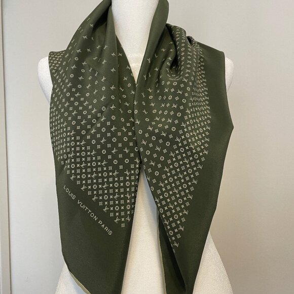 [SOLD]  Authentic Vintage LOUIS VUITTON Sage Green Monogram Silk Scarf - Picture 1 of 11